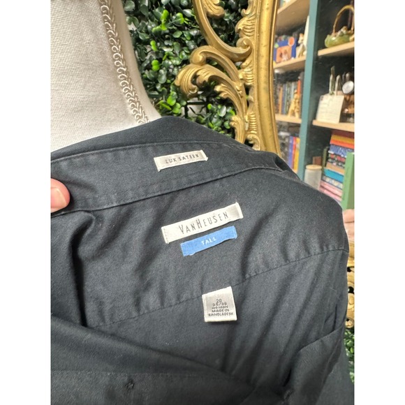 Van Heusen Lux Sateen Black Button Down Shirt Tall Fit Long Sleeve Men's - Picture 4 of 4